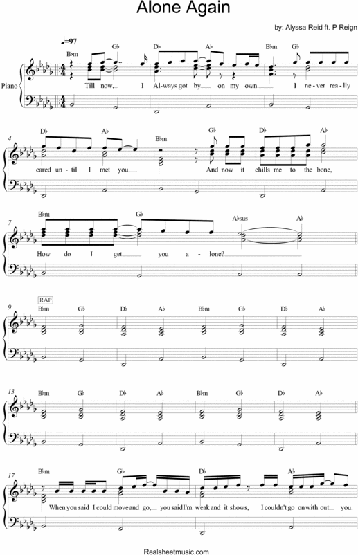 Product picture Alyssa Reid ft P Reign - Alone Again - Sheet Music